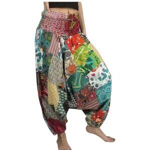 Tribe Azure Patchwork Boho Floral Festival Printed Harem Balloon Pants Sz L / XL